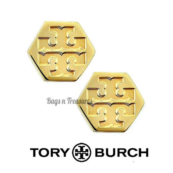 Authentic Tory Burch Stud Logo Earrings in Gold - Picture 3 of 4